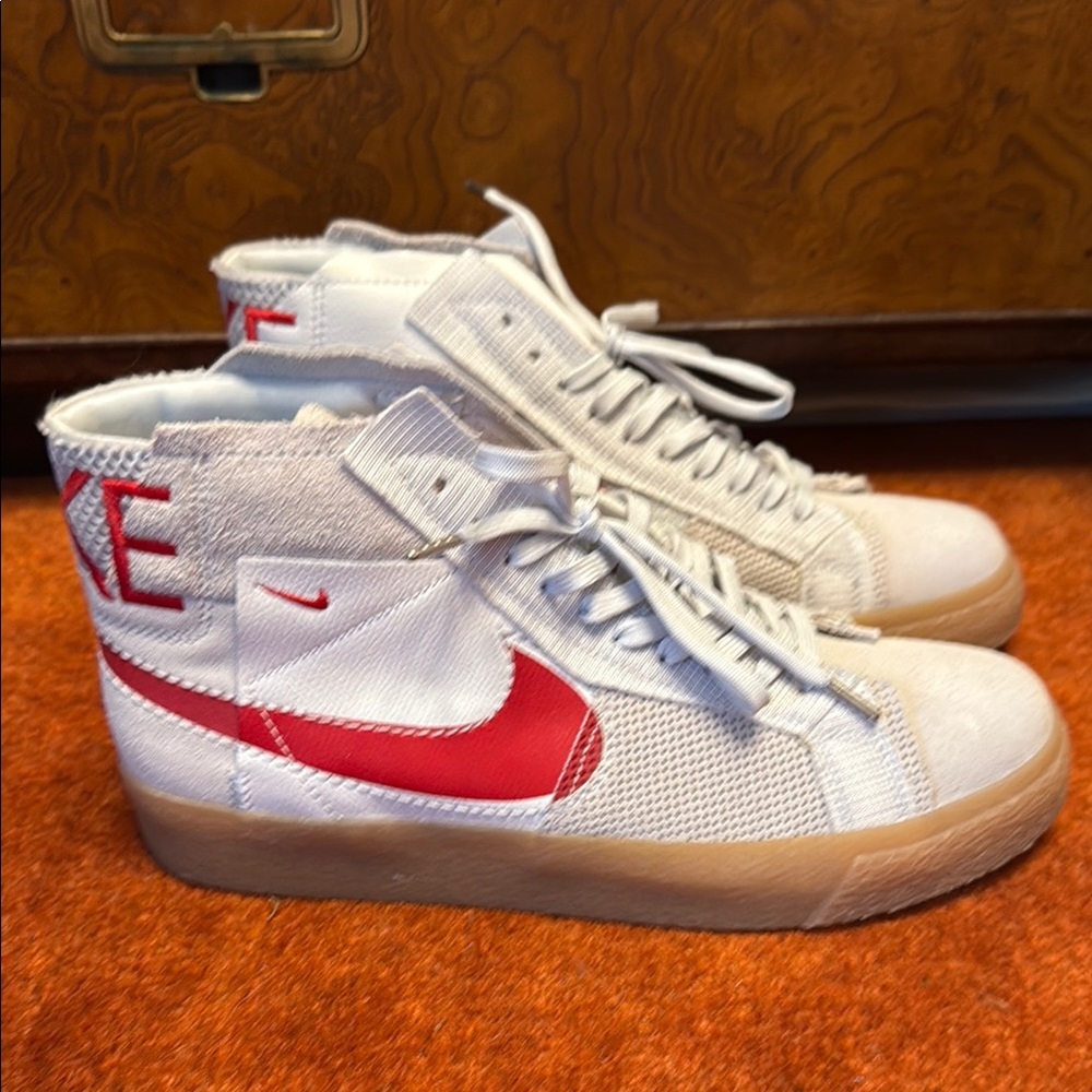 Nike White and Red High-Top Sneakers